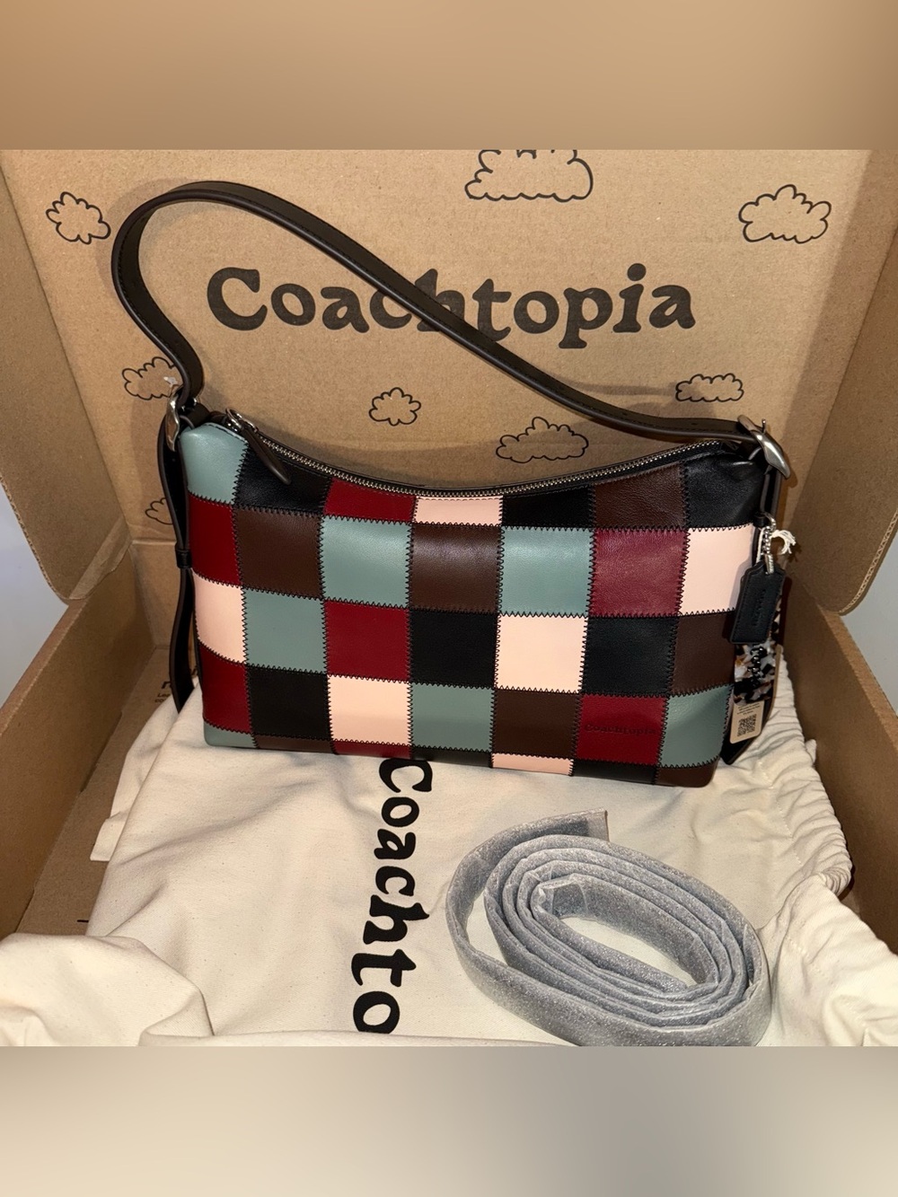 NWT Coachtopia Coach Alter Ego Patchwork Slouchy Multi Checkered Shoulder Bag